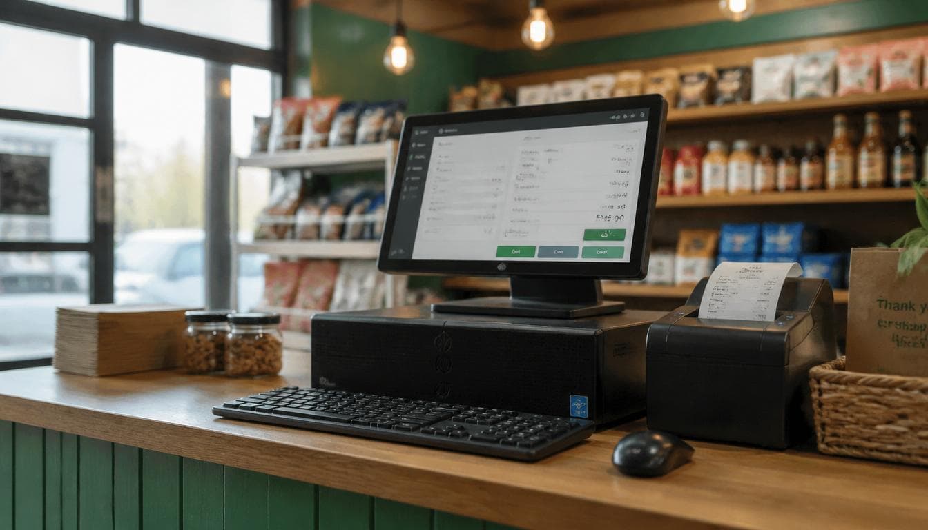 Windows desktop and touch monitor at a convenience store till